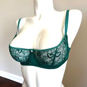 Sale! Vintage Balcony Bra Authentic 80's Green Lace bra by LE MYSTÈRE